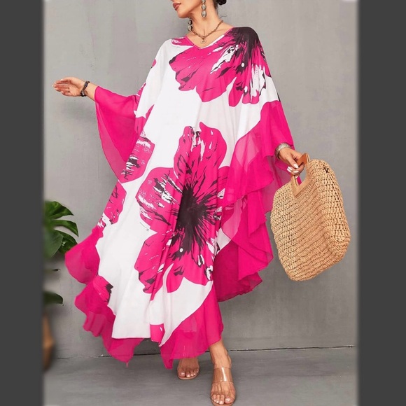 Vibrant Pink Floral Kaftan - Maxi Dress! - Picture 3 of 4